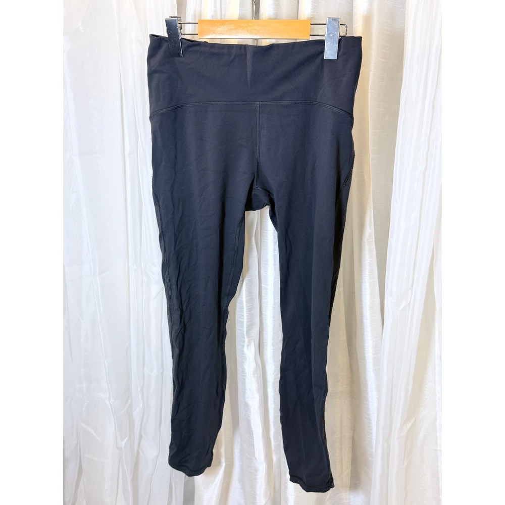 Lululemon Leggings Womens 10 Black Mesh Trim High Rise Activewear Yoga Pants